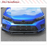 Car Front Bumper Lip for Honda Civic 11th Gen Sedan 2022 2023 ABS Glossy Black 3 Pieces Front Bumper Lip Spoiler Splitter