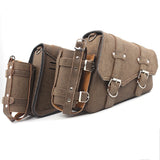 Motorcycle Old School Leather Saddlebag Swingarm Solo Bag w/ Cup Holder For Sportster XL Dyna Softail Scout Sixty Bobber Rebel