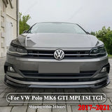 Car Front Bumper Lip Body Kit Spoiler Splitter Bumper Canard Lip Splitter For VW Polo MK6 GTI MPI TSI TGI 2017-2021 Tuning Black