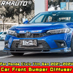 For Civic Body Kit Front Bumper Cover Glossy Black MC Style Front Bumper Lip For Honda Civic 11th Gen 2021-2024 Car Accessories