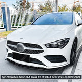 For Mercedes Benz CLA Class C118 X118 AMG Pre-Lci 2020-2022 2023 Gloss Black ABS Car Front Bumper Lip Spoiler Body Kit Tuning