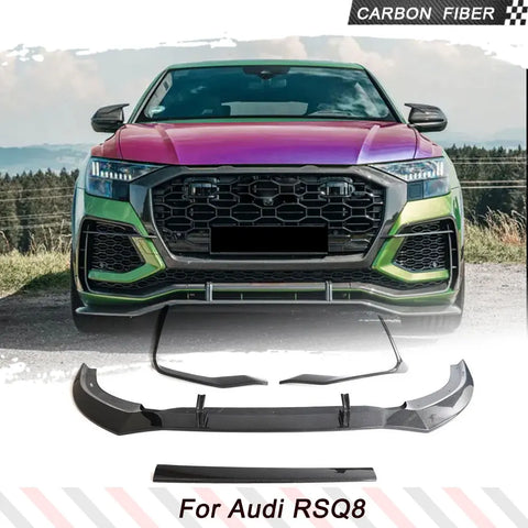 Carbon Fiber Car Front Bumper Lip Canards Spoiler For Audi RSQ8 2020-2023 Racing Car Bumper Lip RS Q8 Spoiler