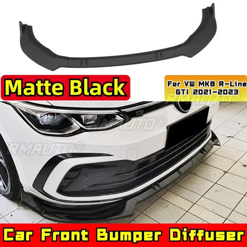 For VW Golf MK8 GTI R-Line 2021-2023 Body Kit Front Bumper Lip Carbon Fiber Look Sport Style Bumper Spoiler Car Accessories