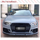 Car Front Bumper Lip Spoiler Splitters Apron Body Kits for Audi RS3 Sedan 4 Door 2017-2019 Carbon Fiber Front Bumper Lip Spoiler