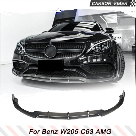 Car Front Bumper Lip Splitters For Mercedes-Benz C Class W205 C63 AMG S 4 Door Sedan 2015-2019 Carbon Fiber Front Chin Spoiler