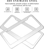 2PCS Chrome Stainless Steel Metal License Plate Frame Tag Cover With Screw Caps