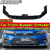 For Civic Body Kit Front Bumper Cover Glossy Black MC Style Front Bumper Lip For Honda Civic 11th Gen 2021-2024 Car Accessories