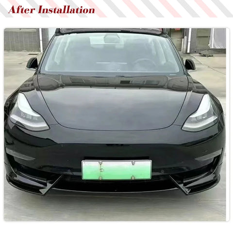 For Tesla Model 3/ Y 2017-2023 3PCS Car Front Bumper Lip Spoiler Splitter Trim Body Kits ABS Glossy Black Racing Front Lip