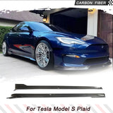Car Side Skirts Extenion Lips Aprons for Tesla Model S Plaid  Sedan 4-Door 2021-2023 Carbon Fiber Side Extension Lip Spoiler