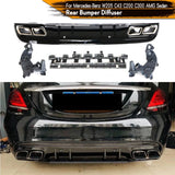 Car Rear Bumper Diffuser Lip with Exhaust for Mercedes-Benz C-Class W205 C200 C250 C300 C350 C400 C43 AMG Sport 4-Door 2014UP