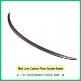 Red Line True Carbon Fiber Spoiler For Tesla Mode Y 2025 2024 Rear Trunk Wing Model Y 2023 Original Spoiler Lip Car Accessories