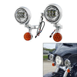 Motorcycle Turn Signal LED Spotlight Auxiliary Fog Light Housing Bracket For Harley Electra Street Glide FLHX Road King 97-13