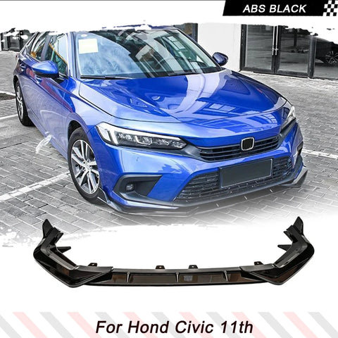 Car Front Bumper Lip for Honda Civic 11th Gen Sedan 2022 2023 ABS Glossy Black 3 Pieces Front Bumper Lip Spoiler Splitter