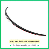 Red Line True Carbon Fiber Spoiler For Tesla Mode Y 2025 2024 Rear Trunk Wing Model Y 2023 Original Spoiler Lip Car Accessories
