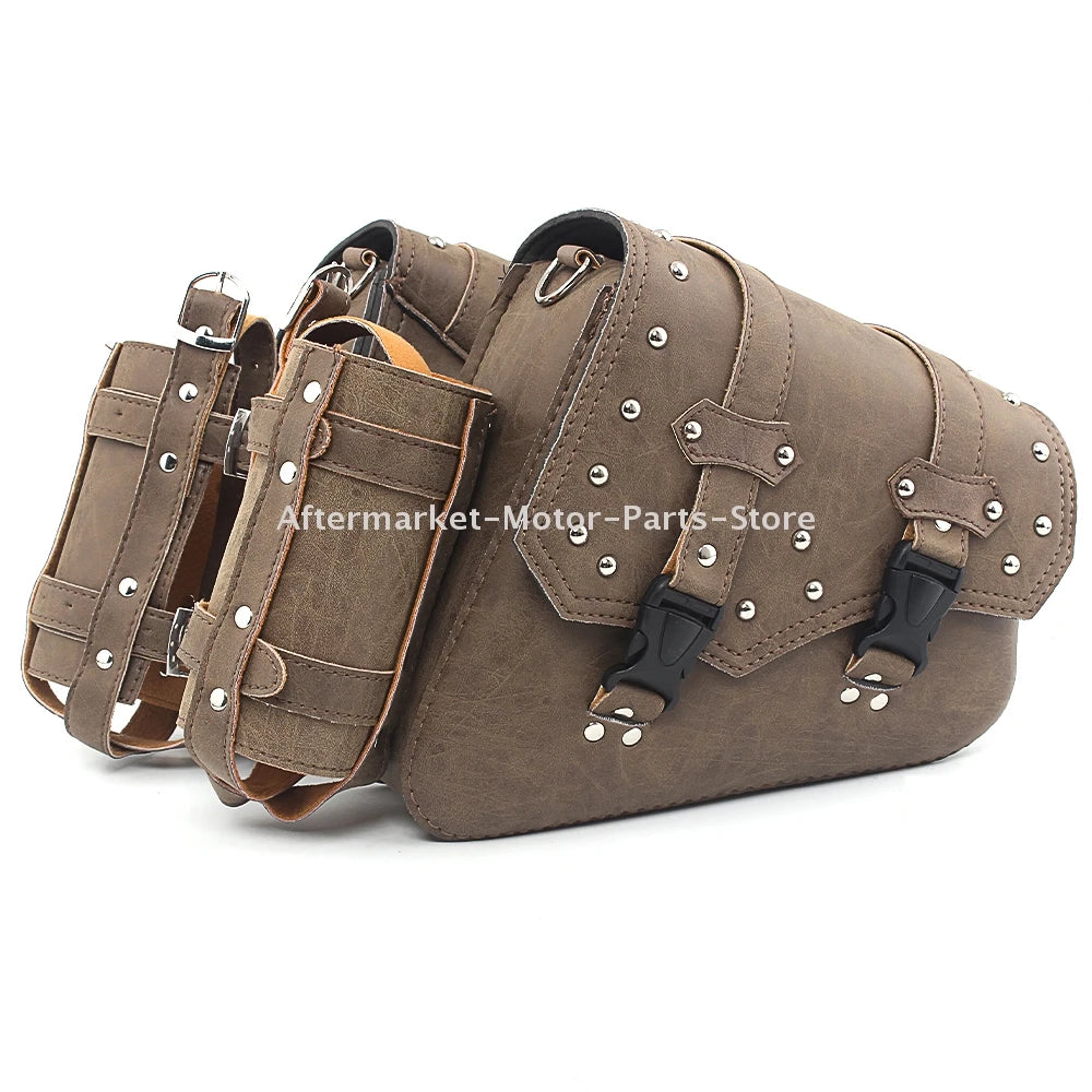 Motorcycle Old School Leather Saddlebag Swingarm Solo Bag w/ Cup Holde ...