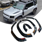6pcs Gloss Black Widening Wheel Fender Trim Kit Eyebrow accessories with LED Lights fit for Land Rover Defender 110 2020-2025