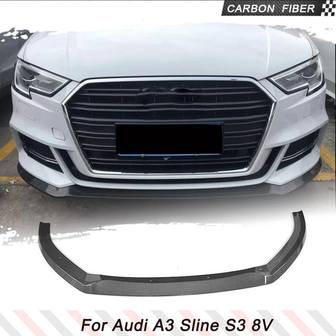 Car Front Bumper Lip Chin Spoiler Car Body Kits For Audi A3 Sline S3 8V 2017-2019 REAL CARBON Front Bumper Lip Spoiler Splitter