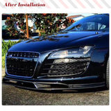 Carbon Fiber Car Front Bumper Lip Spoiler Splitters for Audi R8 V8 V10 Coupe Convertible 2-Door Gen1 2008 - 2015