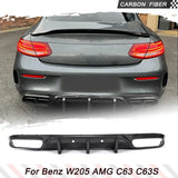 W205 Real Carbon Fiber Rear Bumper Diffuser Spoiler for Mercedes-Benz C205 A205 C63 S AMG Coupe 2015 - 2019 With Radar Hole