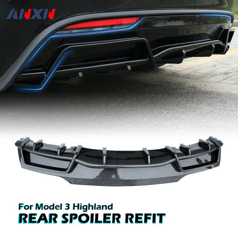 Rear Bumper Diffuser For Tesla Model 3 Highland ABS Lip Spoiler Refit Rear Protector Guard Carbon fiber Black Cover Accessories