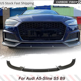 Car Front Bumper Lip Spoiler Splitters For Audi A5 Sline S5 B9 2017-2019 3PCS Carbon Fiber Front Bumper Lip Splitters Body Kits