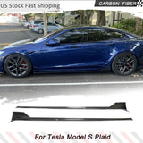 Carbon Fiber Car Side Skirts Extenion Lips Aprons for Tesla Model S Plaid  Sedan 2021-2023 Car Side Extension Lip Spoiler Lip