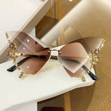 Luxury Diamond Butterfly Sunglasses Women Brand y2k Vintage Rimless Oversized Sun Glasses Ladies Eyewear gafas de sol