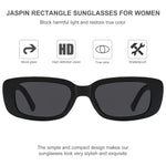 JASPIN Rectangle Sunglasses for Women Men Trendy Y2k Retro 90s Sun Glasses UV400 Protection Cool Square Frame Black+black+black+black