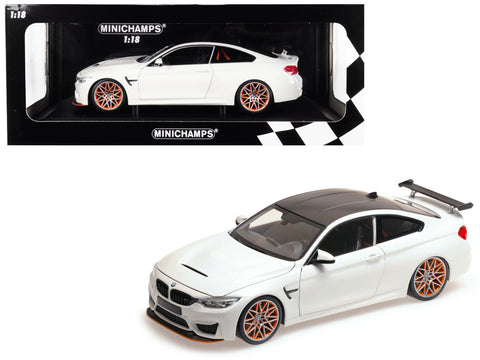 2016 BMW M4 GTS White with Carbon Top and Orange Wheels Limited Edition to 402 pieces Worldwide 1/18 Diecast Model Car by Minichamps