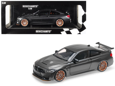 2016 BMW M4 GTS Metallic Gray with Carbon Top and Orange Wheels Limited Edition to 402 pieces Worldwide 1/18 Diecast Model Car by Minichamps