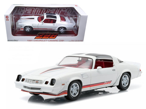 1981 Chevrolet Camaro Z/28 White with Red Stripes and Carmine Interior 1/18 Diecast Model Car by Greenlight