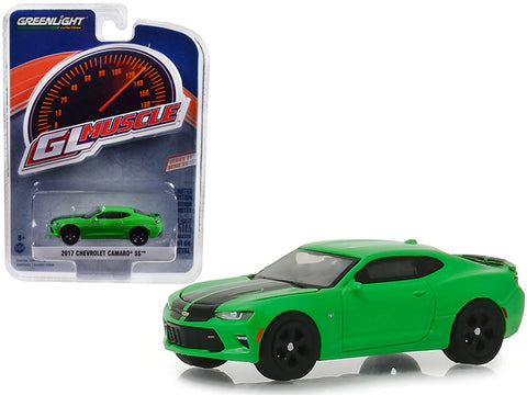 2017 Chevrolet Camaro SS Krypton Green with Black Rally Stripes \"Greenlight Muscle\" Series 21 1/64 Diecast Model Car by Greenlight