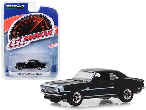 1968 Chevrolet COPO Camaro Tuxedo Black with White Stripes \"Greenlight Muscle\" Series 22 1/64 Diecast Model Car by Greenlight
