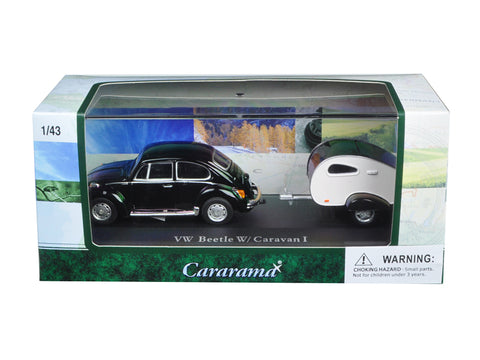 Volkswagen Beetle Black with Caravan I Trailer and Display Case 1/43 Diecast Car Model by Cararama