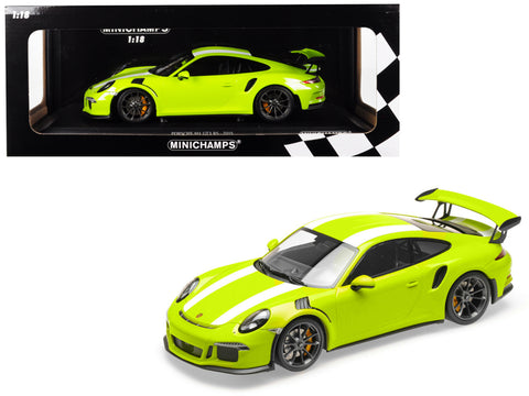 2015 Porsche 911 GT3 RS Light Green with White Stripes Limited Edition to 222 pieces Worldwide 1/18 Diecast Model Car by Minichamps