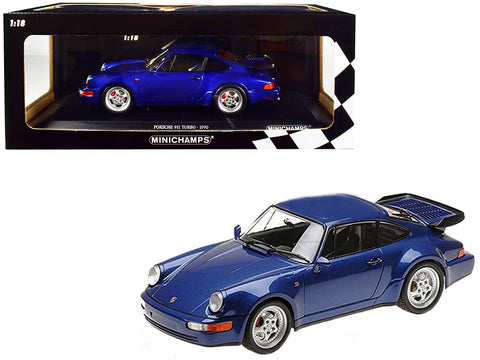 1990 Porsche 911 Turbo Metallic Blue Limited Edition to 500 pieces Worldwide 1/18 Diecast Model Car by Minichamps