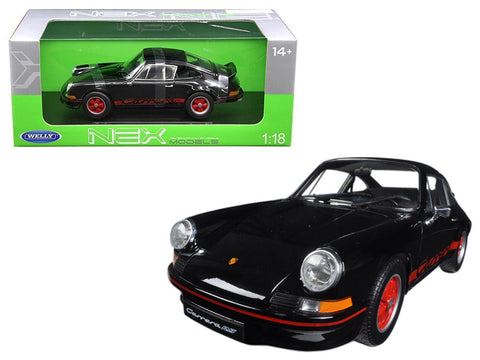 1973 Porsche 911 Carrera RS Black with Red Stripes 1/18 Diecast Model Car by Welly