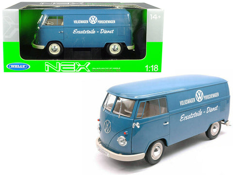 1963 Volkswagen T1 Microbus \"Volkswagen Porschewagen\" Blue 1/18 Diecast Model by Welly
