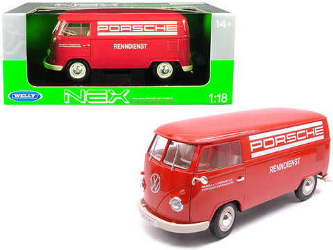 1963 Volkswagen T1 Microbus \"Porsche\" Red 1/18 Diecast Model by Welly
