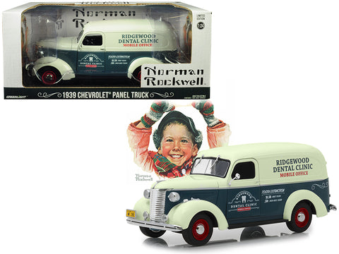 1939 Chevrolet Panel Truck \"Ridgewood Dental Clinic\" \"Norman Rockwell Delivery Vehicles\" Series Dark Gray and White 1/24 Diecast Model Car by Greenlight