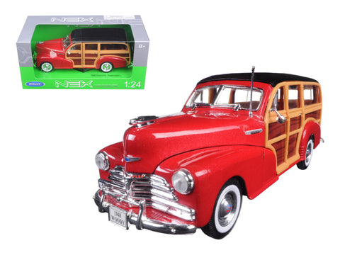 1948 Chevrolet Woody Wagon Fleetmaster Red 1/24 Diecast Model Car by Welly