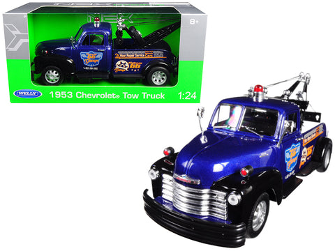 1953 Chevrolet Tow Truck Blue 1/24 Diecast Model Car by Welly