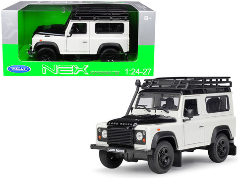Land Rover Defender with Roof Rack White and Black 1/24-1/27 Diecast Model Car by Welly