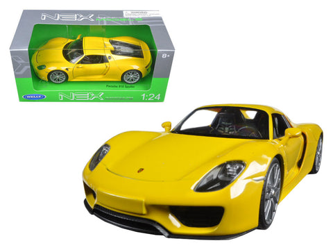 Porsche 918 Spyder Yellow Closed Roof 1/24 Diecast Model Car by Welly