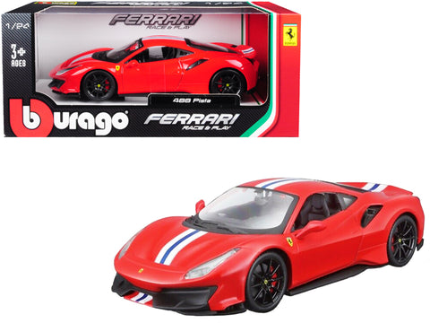 Ferrari 488 Pista Red with White and Blue Stripes 1/24 Diecast Model Car by Bburago