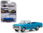 1972 Chevrolet C-10 Pickup Truck Blue with White Top and Black Stripes \"100 Years Anniversary of Chevrolet Trucks\" \"Anniversary Collection\" Series 7 1/64 Diecast Model Car by Greenlight