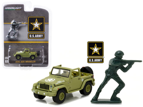 2016 Jeep Wrangler U.S. Army with U.S. Army Soldier Figure 1/64 Diecast Model Car by Greenlight