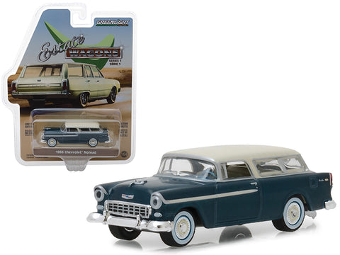1955 Chevrolet Nomad Glacier Blue with Cream Top \"Estate Wagons\" Series 1 1/64 Diecast Model Car by Greenlight