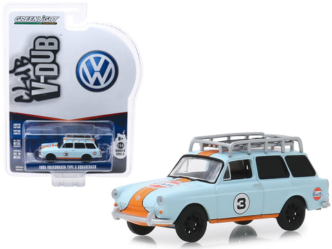 1965 Volkswagen Type 3 Squareback #3 \"Gulf Oil\" with Roof Rack \"Club Vee V-Dub\" Series 9 1/64 Diecast Model Car by Greenlight