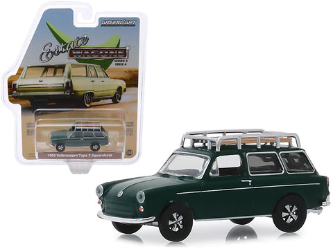 1969 Volkswagen Type 3 Squareback with Roof Rack Dark Green \"Estate Wagons\" Series 4 1/64 Diecast Model Car by Greenlight